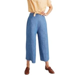 Madewell Hudson Chambray Pull-On Cropped Wide Leg Linen Blend Pants Culottes - M